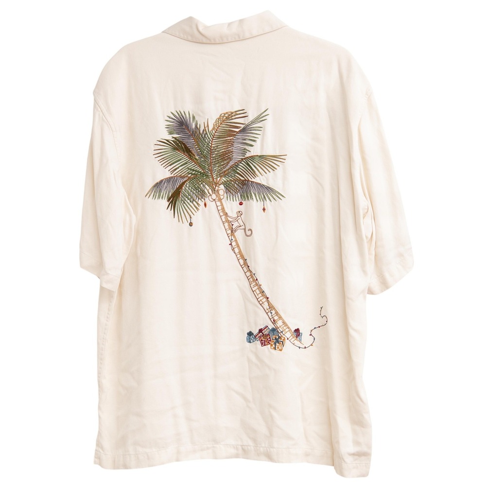 Tori Richard Mens L Silk Shirt Embroidered Christmas Palm Tree Tropical Monkey